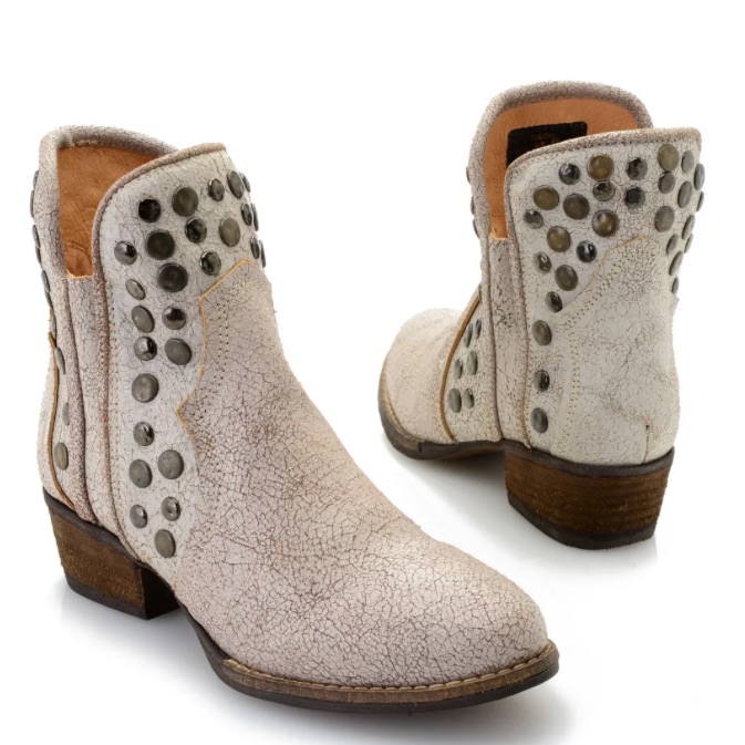 Corky’s Girl “Toledo” Beige Crackle Distressed Leather Stud Accents Ankle Boots